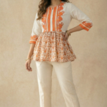 Ahana Orange Floral Peplum Kurti