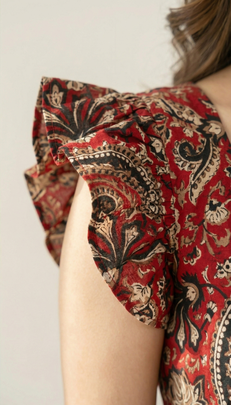 Syahi Ajrakh Red Peplum Top