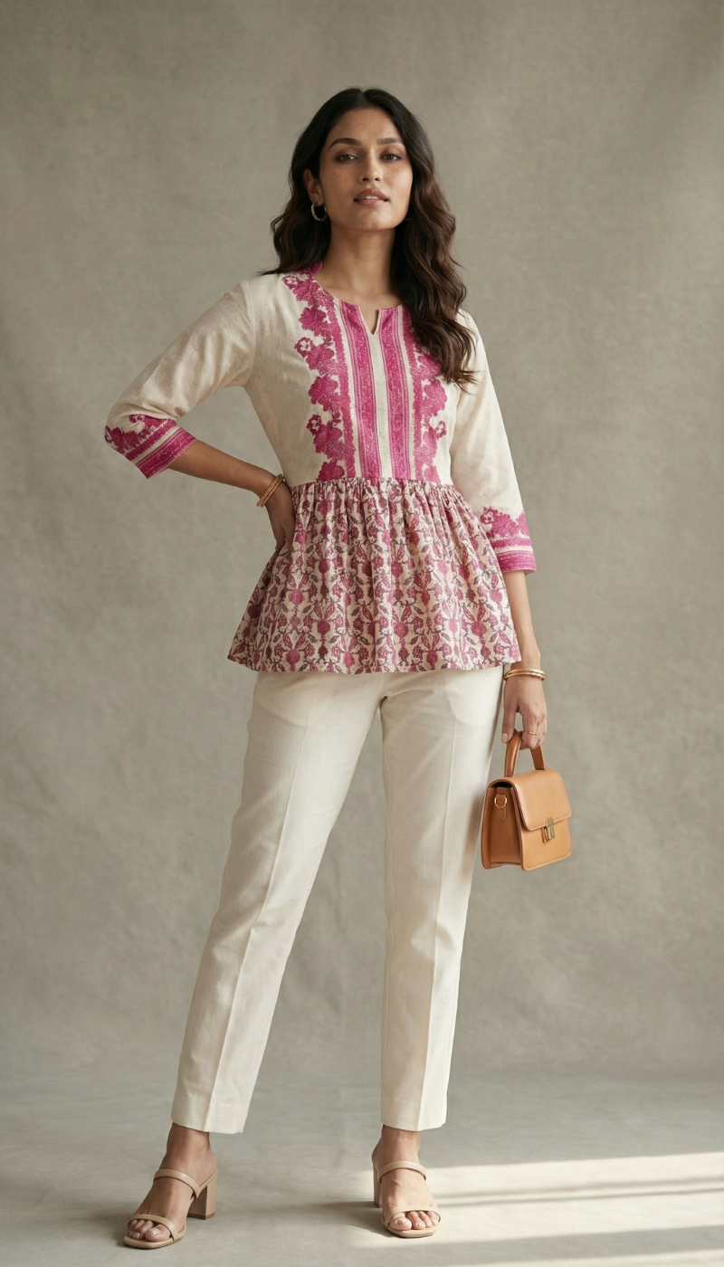 Amaya Pink Floral Peplum Kurti