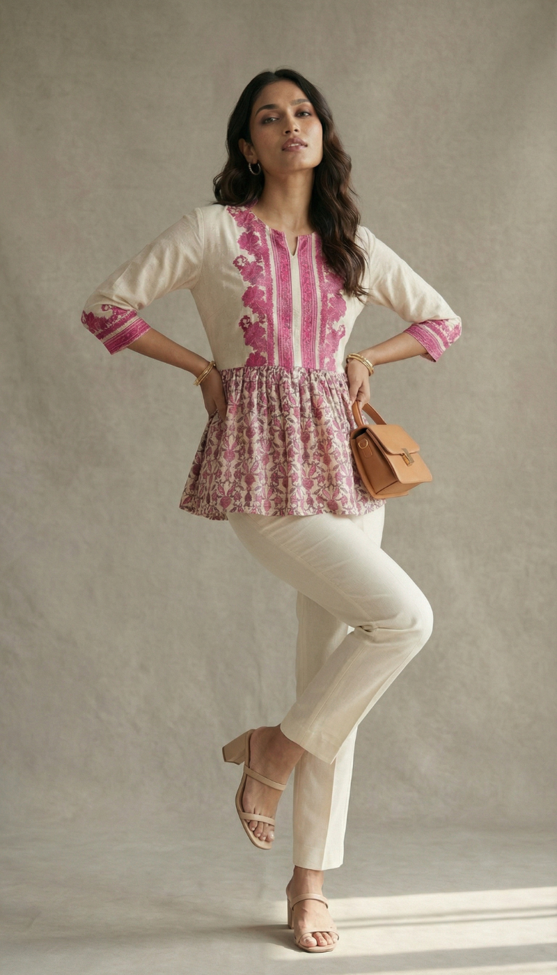 Amaya Pink Floral Peplum Kurti