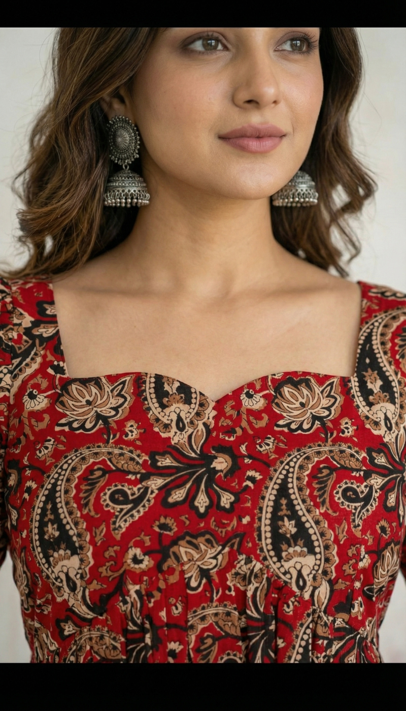 Syahi Ajrakh Red Peplum Top