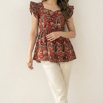 Syahi Ajrakh Red Peplum Top