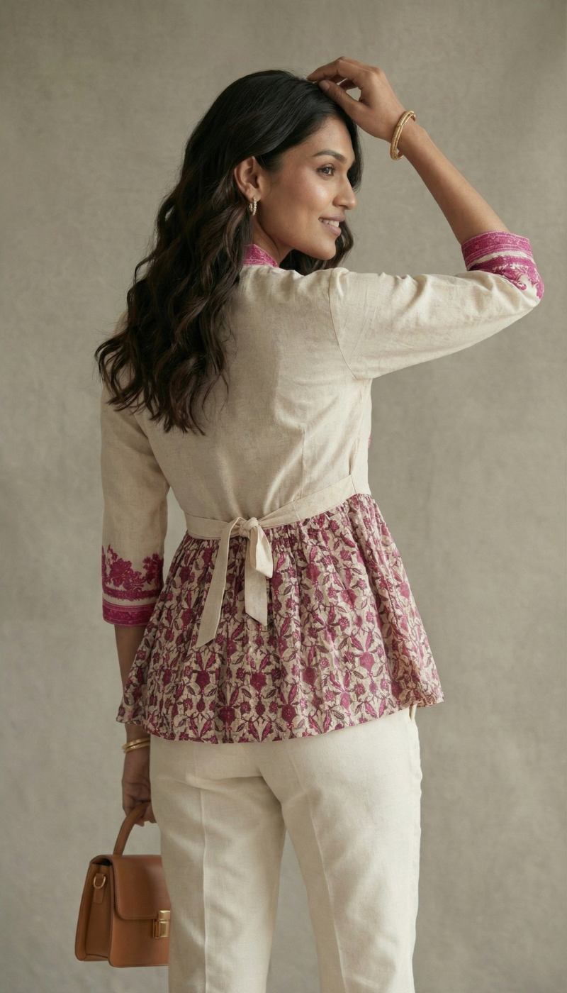 Amaya Pink Floral Peplum Kurti