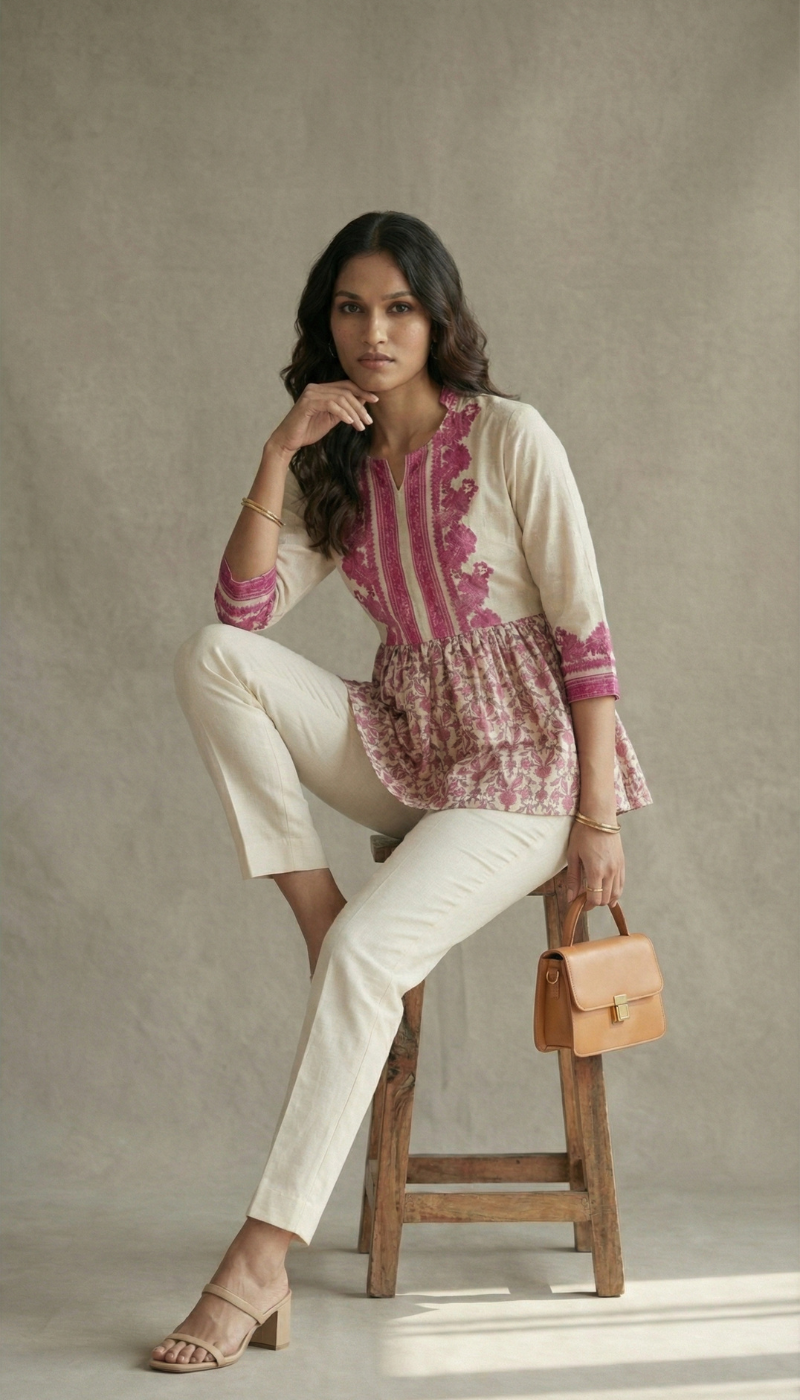 Amaya Pink Floral Peplum Kurti