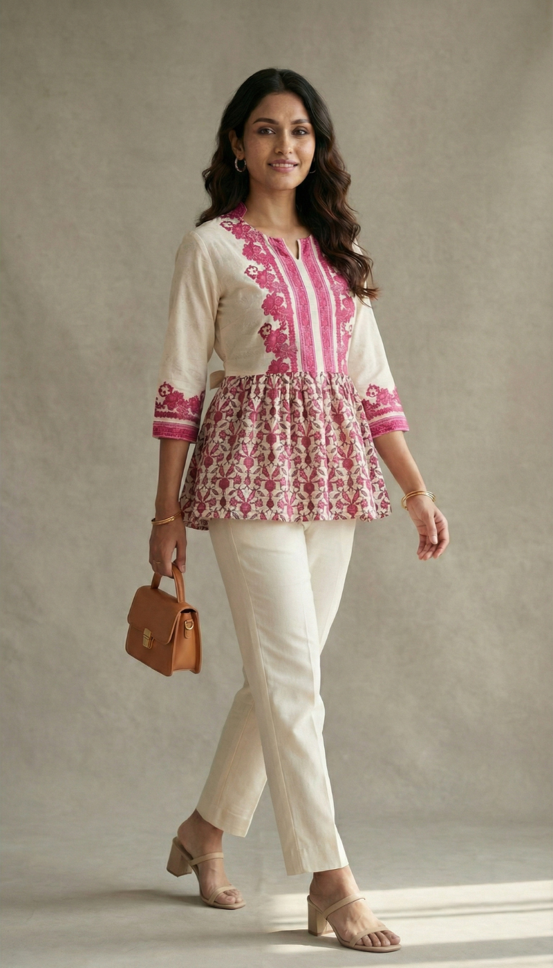 Amaya Pink Floral Peplum Kurti