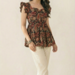 Syahi Ajrakh Black Peplum Top